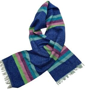 Scottish Wool Scarf Blue Multi Stripe Cozy Scotland 64" Long Colorblock Soft